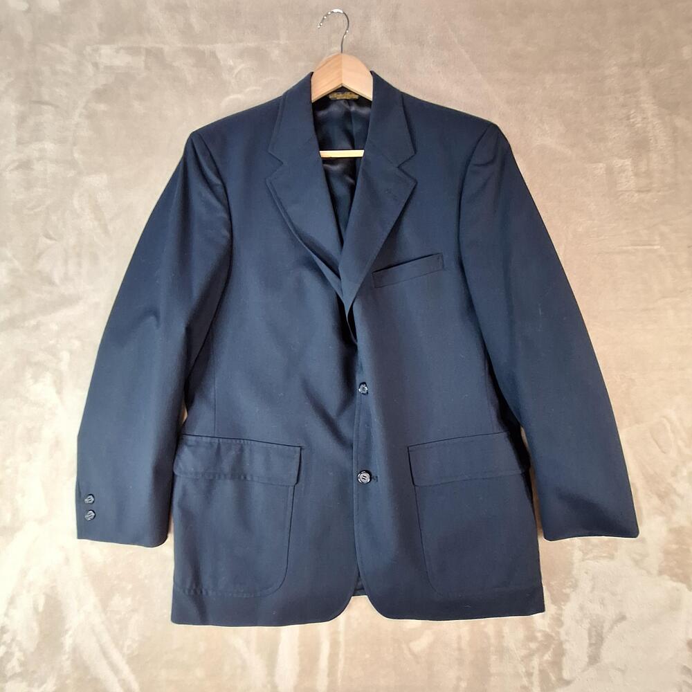 Brooks Brothers Blazer Mens 44R Blue Wool Single Vent 2 Btn USA Formal Business